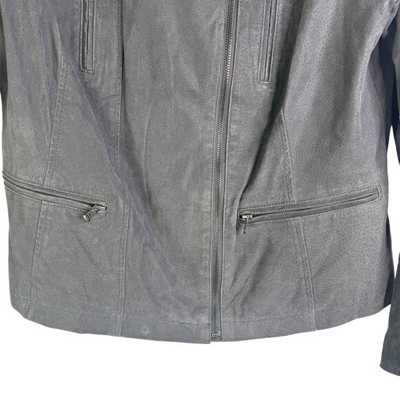 Levi’s Brushed Suede 100% Leather Moto Jacket Grey Women’s Plus Size 1X Biker - Picture 5 of 14